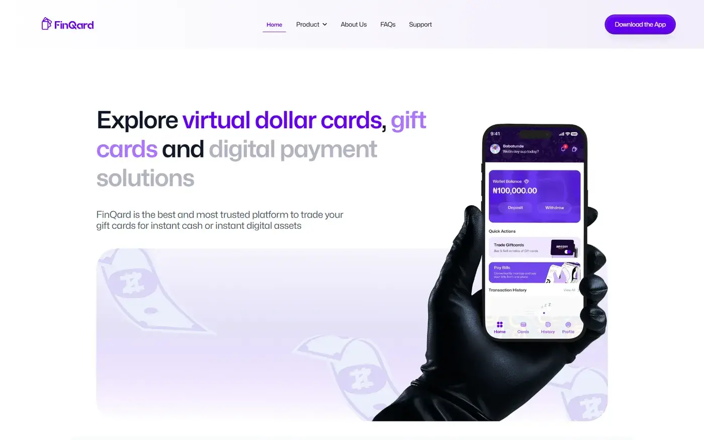 Finqard — Gift cards to instant cash or crypto, virtual dollar cards, bills.