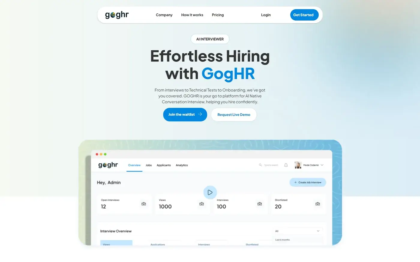 GogHR — AI-powered conversational interviews, tests and onboarding.